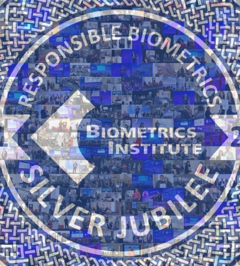 Biometrics Institute Silver Jubilee responsible biometrics mosaic comprising photographs of members