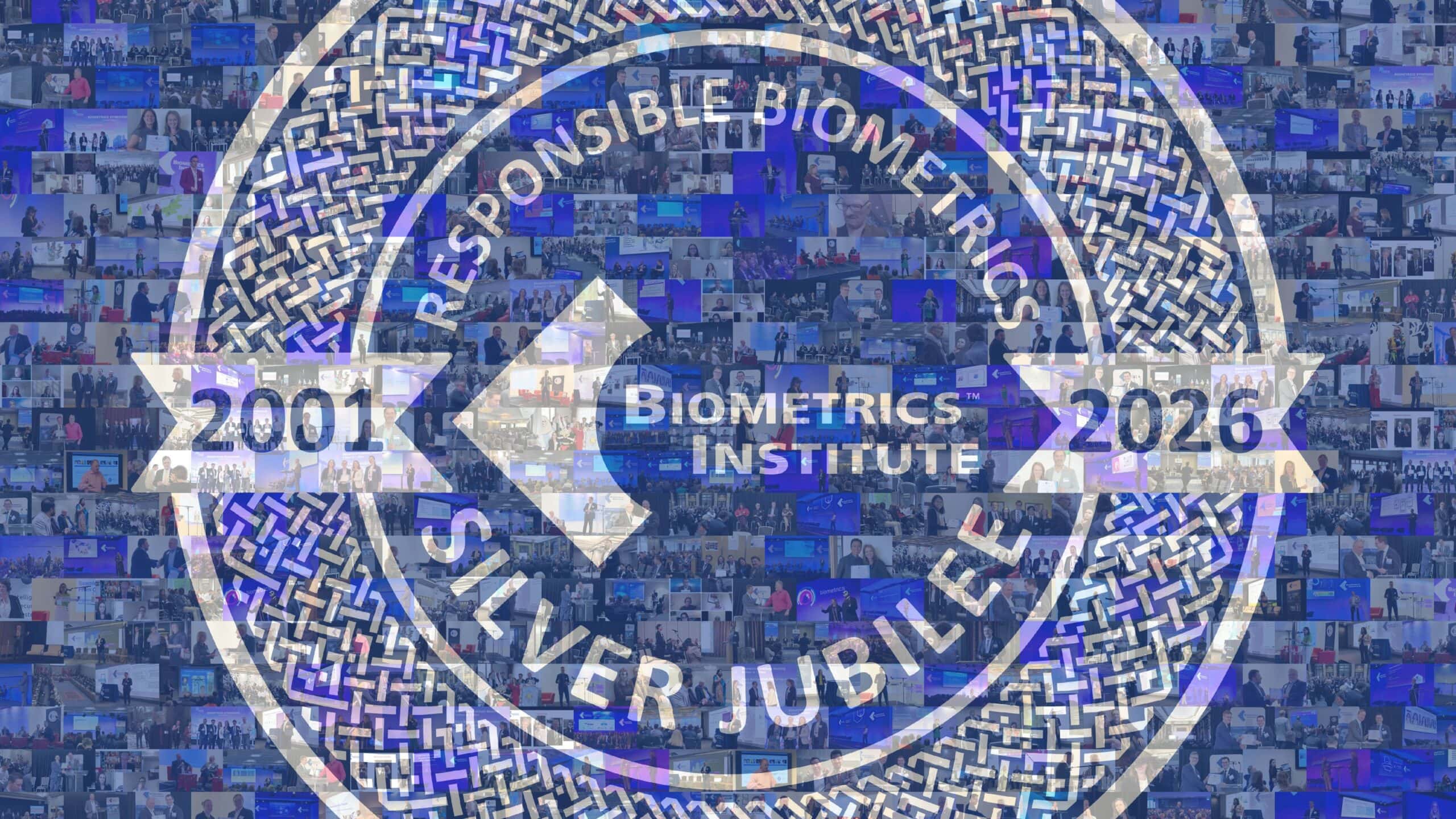 Biometrics Institute Silver Jubilee responsible biometrics mosaic comprising photographs of members